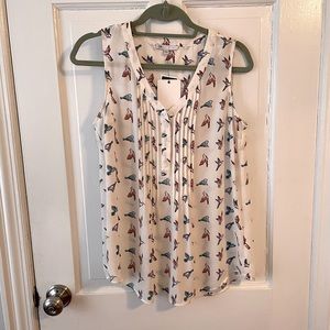 DR2 Tank Blouse Shirt White Cream Colorful Birds Small NWT